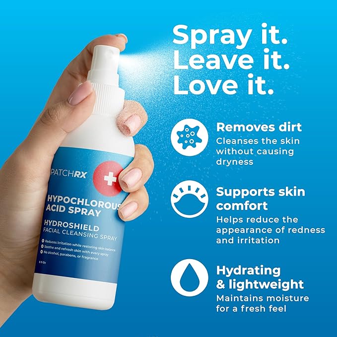 Hypochlorous Acid Spray (8oz, 2 packs), HOCL Facial Cleanser Acne Spray for Face, Body, Eczema, Pimples, Breakouts & Overall Skin Recovery (Reduces Redness)