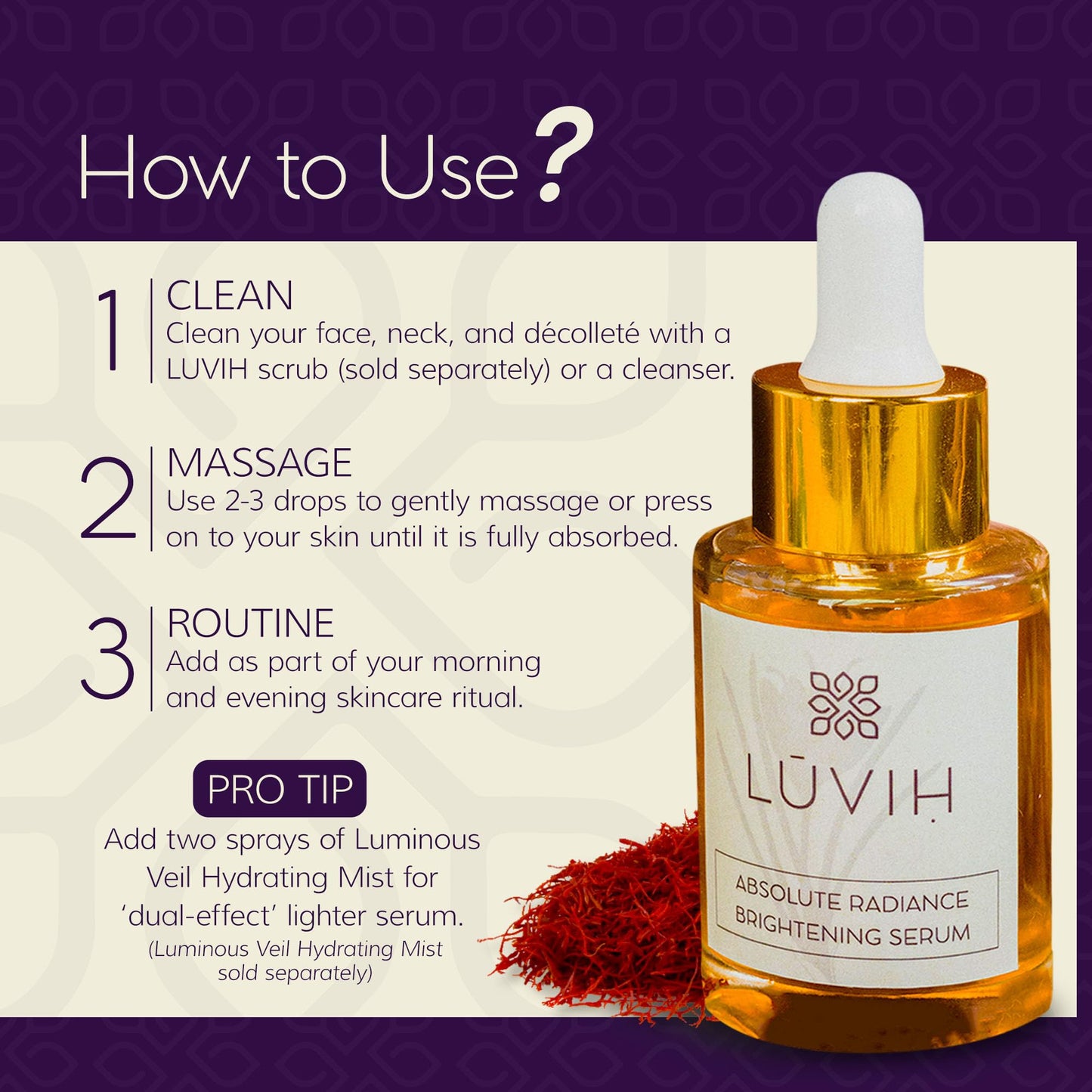 LUVIH - Absolute Radiance Brightening Serum, Nourishing Face Oil Serum for Women & Men, Dark Spot Serum with Ayurvedic Herbs, Addresses Dullness While Helping Shield Against Sun Damage, 30 mL