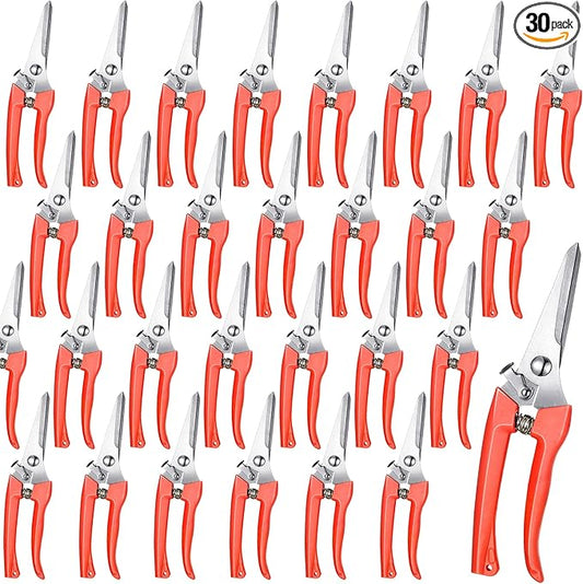Chumia 30 Pcs Garden Flower Shears Pruning Scissors Heavy Duty Plant Scissors Trimming Garden Clippers Hand Tree Pruner for Yard Gardening Plants Hedge Flower Tree Cutting Secateurs (Orange)