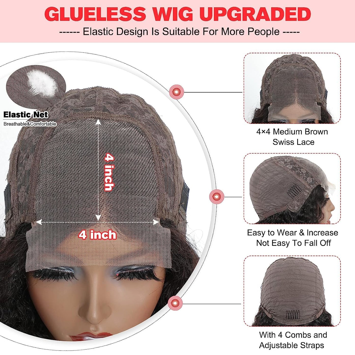Glueless Wigs Human Hair Pre Plucked, Wear and Go Glueless Wig for Beginners, Upgraded No Glue 4x4 Closure Wigs Human Hair,180 Density Body Wave Lace Front Wigs Human Hair For Black Women 18 Inch