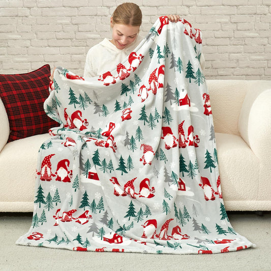 Cozy Bliss Gnome Throw Blanket Spring Blanket Warm Plush Throw Blankets,Ultra Soft Cozy Throw Blankets for Couch,Sofa and Bed(Xmas Gnome Family,50"x60")
