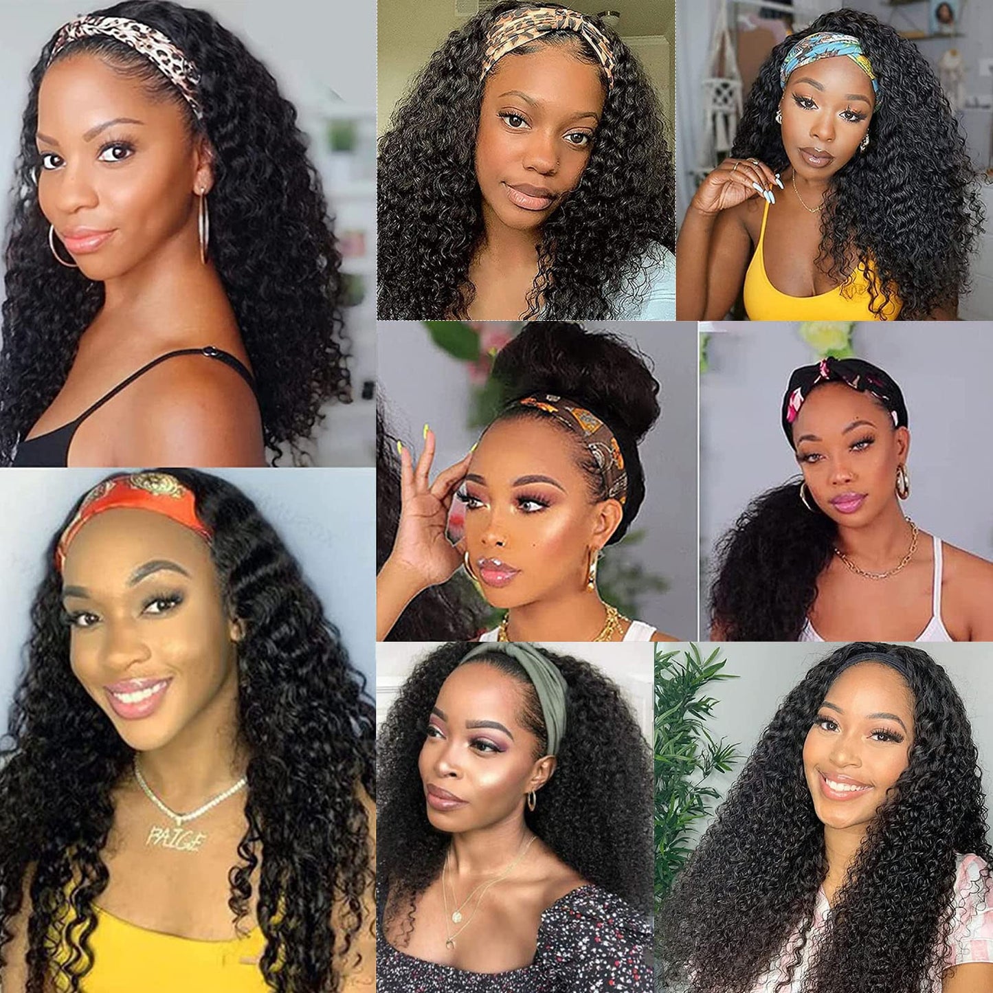 G&T Headband Wig Human Hair 24 inch Curly Headband Wigs for Black Women 180% Density Glueless Wear and Go Wig 100% Brazilian Human Hair Curly Wave Headband Wigs Natural Color