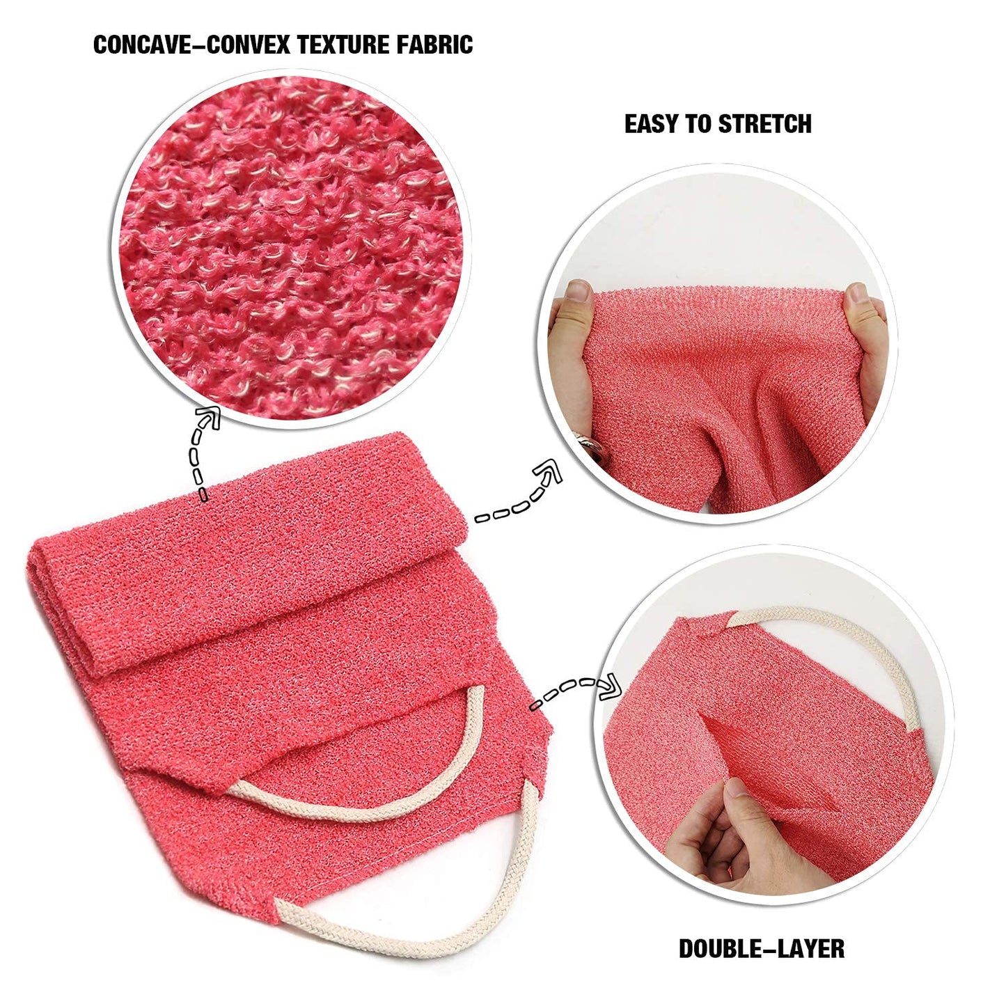 Evridwear Exfoliating Back Scrubber with Handles Two Sides for Body Shower Deep Cleans Skin Massages Invigorating Blood Circulation Men Women One Size (Pink)
