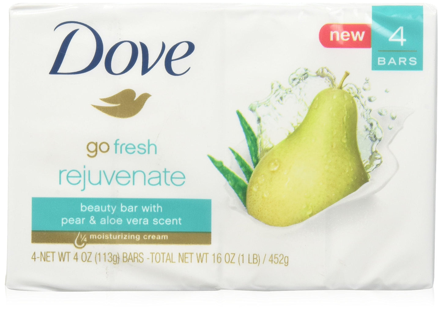 Dove Go Fresh Beauty Bar, Pear and Aloe Vera, 4 Count