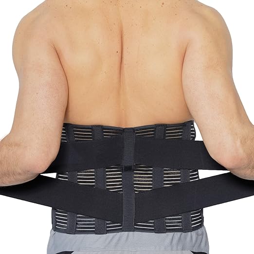NeoTech Care Adjustable Compression Wide Back Brace Lumbar Support Belt (Charcoal, Size XL)