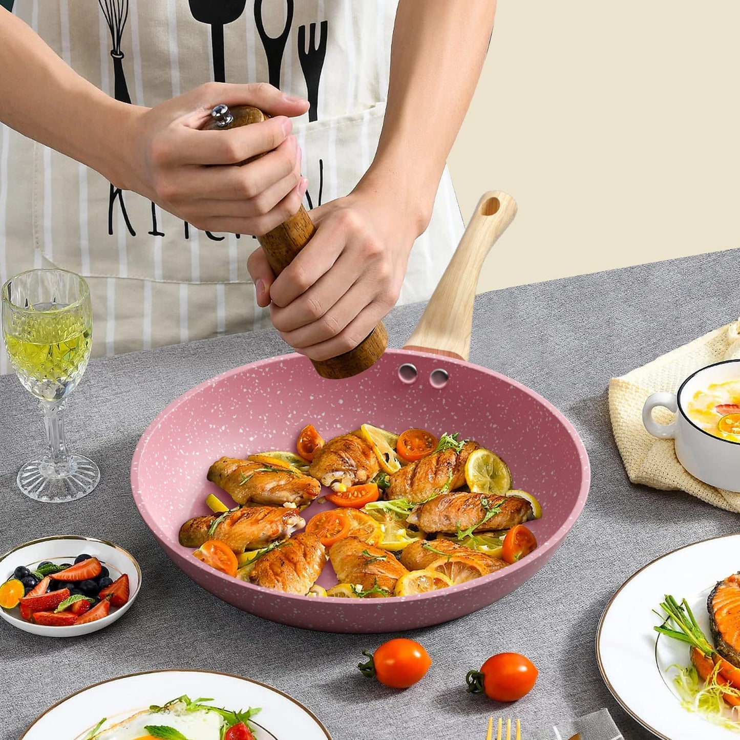 8-Inch Pink Nonstick Egg Pan, PFOA-Free Stone Cookware Skillet, Induction Compatible