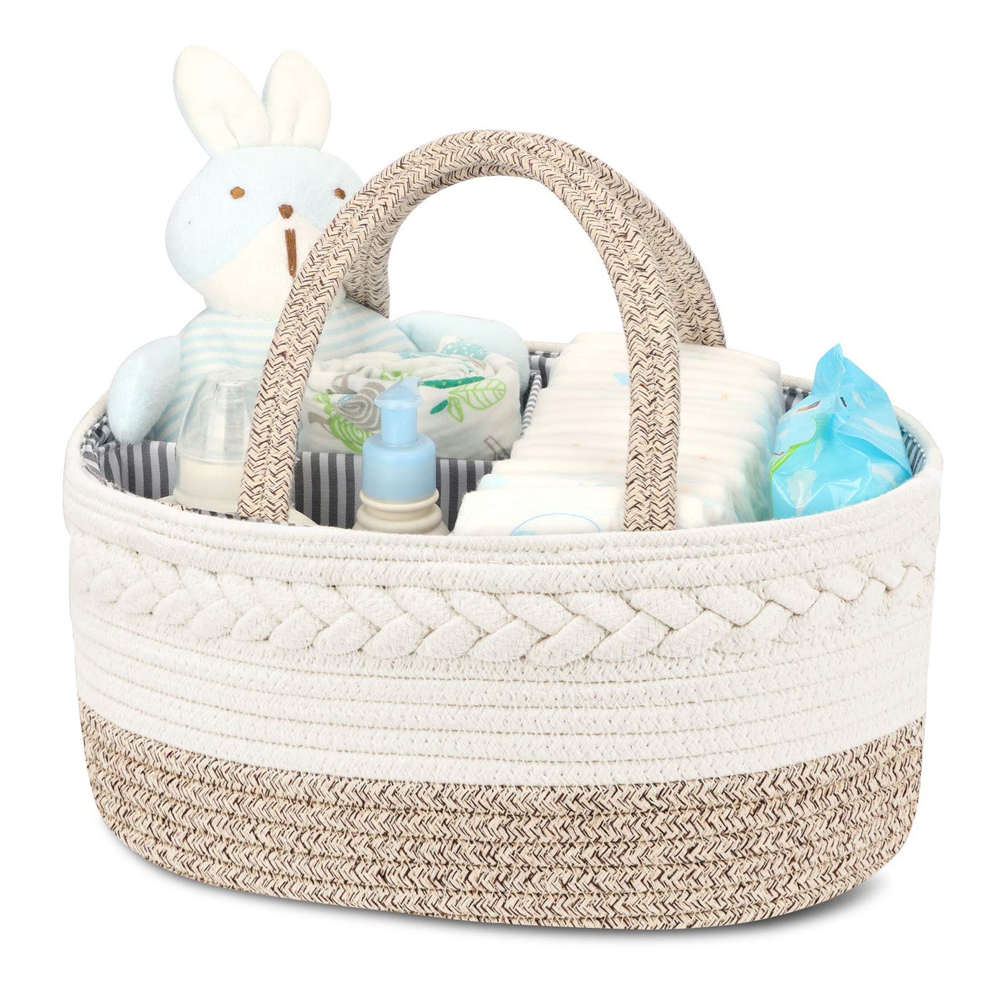 Maliton Baby Diaper Caddy Organizer, X-Large Cotton Rope, Rustic Style, Portable, 3 Compartments, A-Brown
