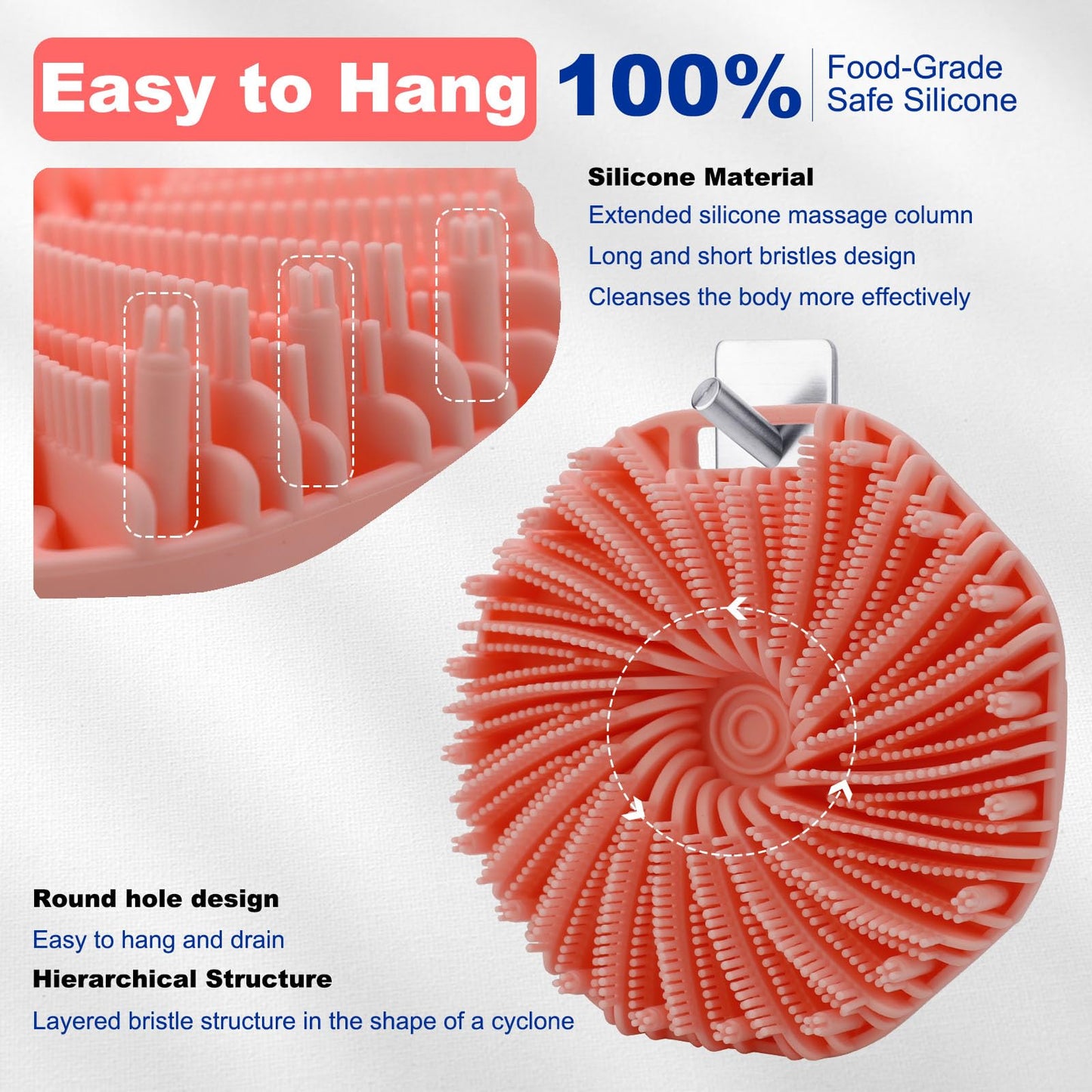 HAYSNA Silicone Body Scrubber, Exfoliating Body Scrubber for All Skin Types, Handheld Shower Brush with Rich Lathering and Easy Cleaning (Pink)