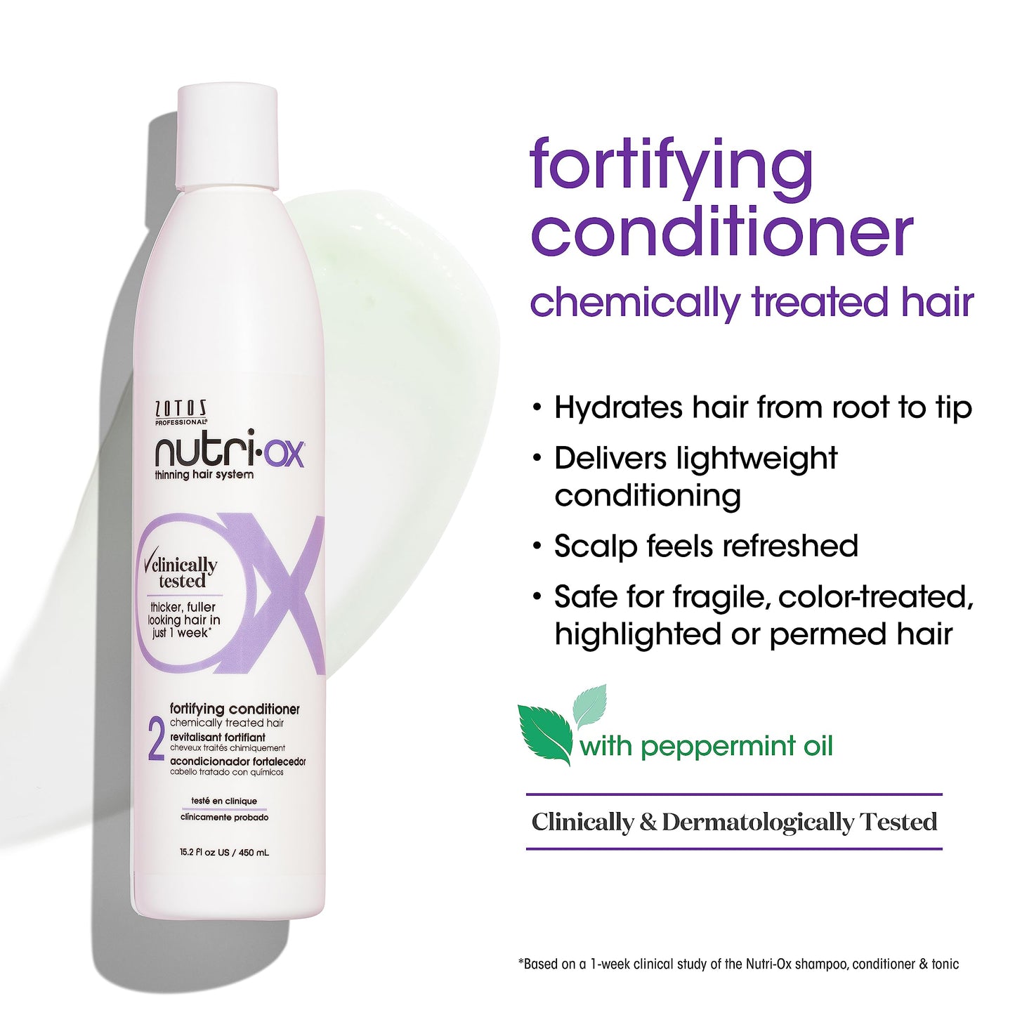 NUTRI-OX Gentle Shampoo & Conditioner & Tonic | Thicker, Fuller-Looking Hair | Color Treated Hair | Peppermint | Clinically & Dermatologically Tested | 33.8 Fl Oz