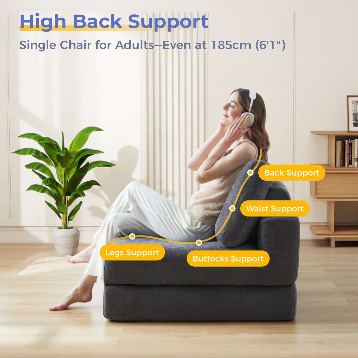 Jamdok 8 Inch Thick Freestanding Folding Sofa Bed for Adults,Convertible Fold Out Sleeper Chair with Back Pillow, Lazy Couch for Living Room/Bedroom/Guest Use/Home Office/Apartment