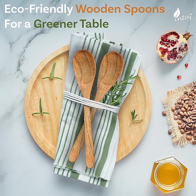 INTAJ 12 PCS Small Wooden Spoons, 5 Inch Honey Spoons for Tea, Hardwood Wooden Honey Teaspoon for Coffee, Little Tiny Wood Spoons, Bamboo Table Spoon for stirring, Wooden Spoons for Utensils Set