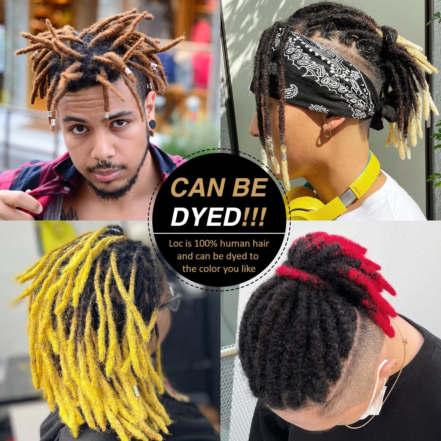 DAIXI Boho Loc Extensions Human Hair with Curly Ends for Women, Can Be Dyed Bleached Handmade Human Hair Dreadlocks with Human Hair Curls Extend Out (1B-0.6cm-Straight, 20 Inch 20 Strands)