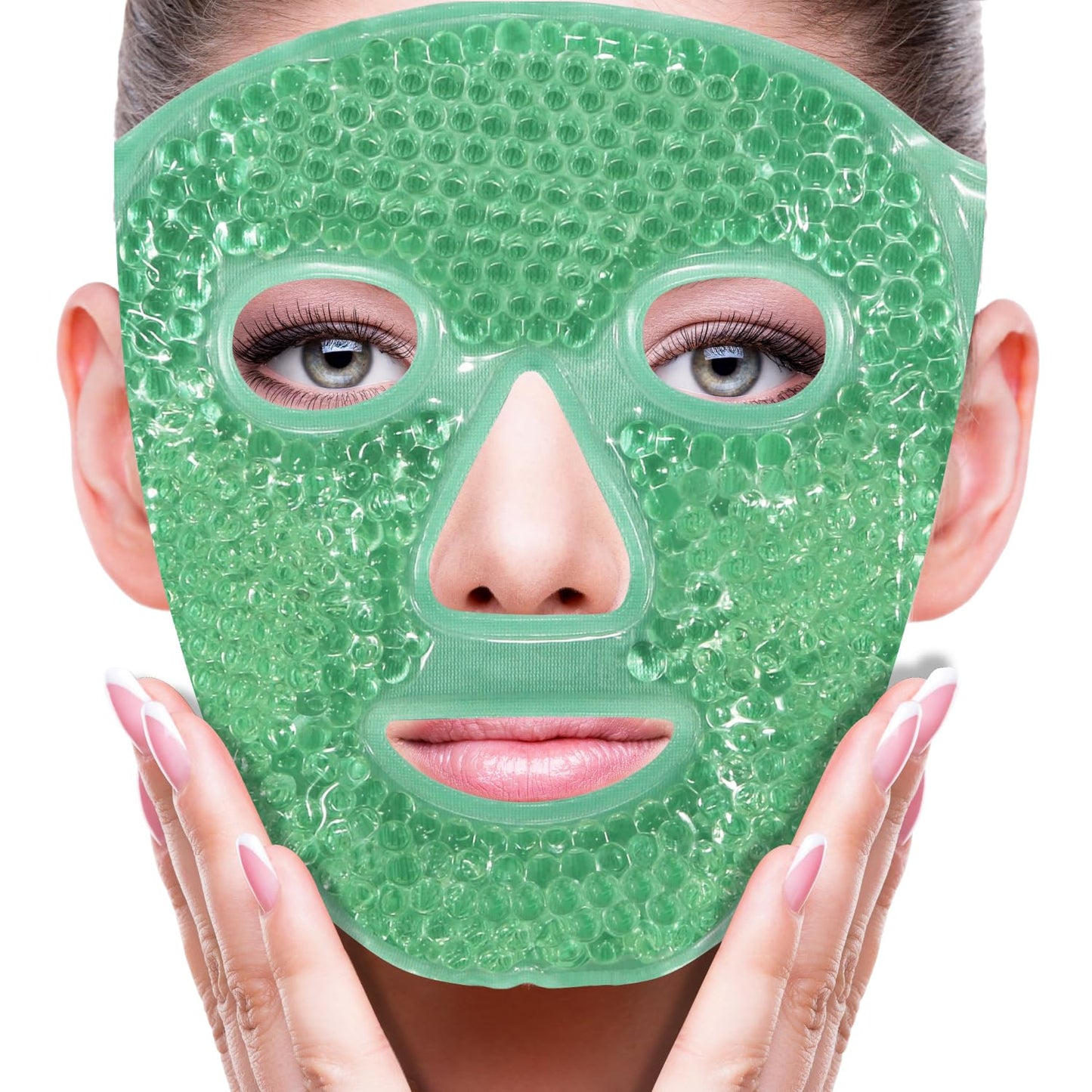 Face Eye Mask Ice Pack for Reducing Puffiness, Bags Under Eyes, Puffy Dark Circles, Migraine,Hot/Cold Pack with Soft Plush Backing (Green #43)