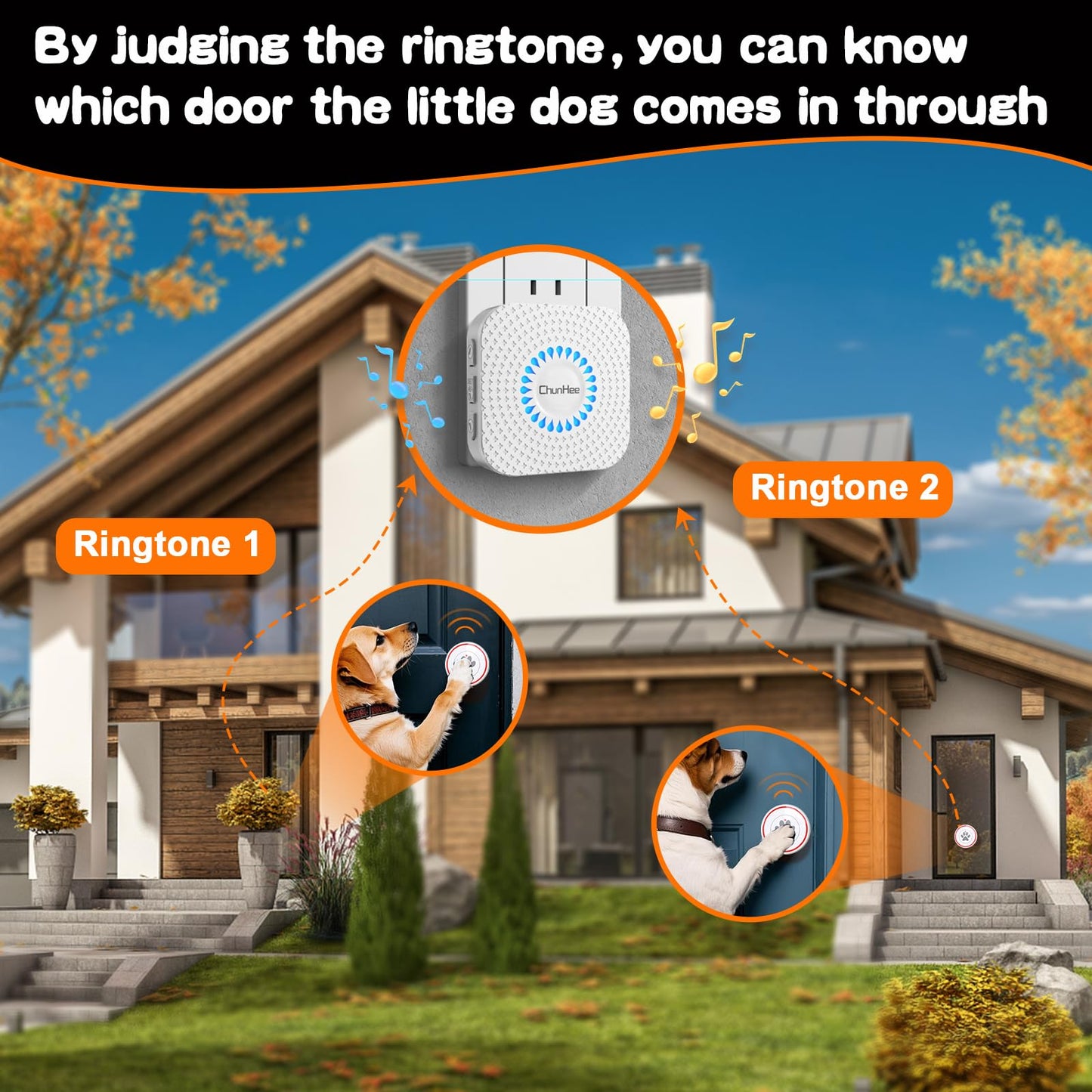 ChunHee Smart Dog Door Bell Wireless Puppy DoorBell for Potty Training, Dog Bells to go Outside, Bells for Dogs to Ring to go Potty, 2 Dog Buttons [New 2025]