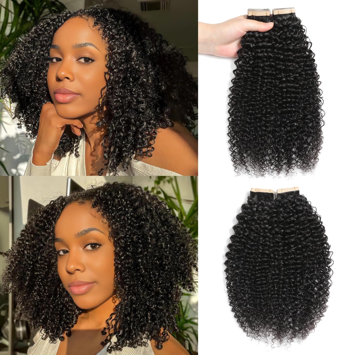 Kinky Curly Tape in Hair Extensions Human Hair 20pcs 14 Inch Tape in Hair Extensions Real Human Hair Tape in Extensions for Black Women Invisible Double Sided Tape Ins Natural Hair