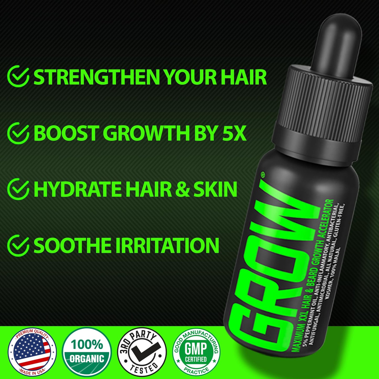 Beard Growth Kit w/ 2X Biotin Beard Balm for Men + GROW Hair & Beard Shampoo (11-in-1 Biotin Shampoo for Men) + GROW Beard Growth Oil for Men BBS USA