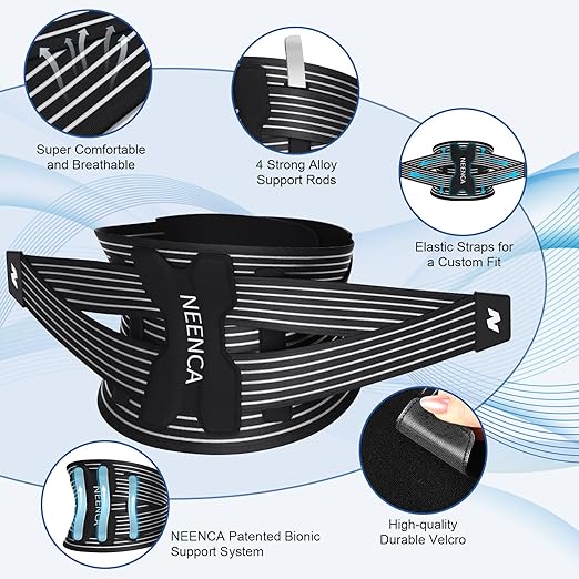 NEENCA Back Brace for Lower Back Pain Relief - Ergonomic Lumbar Support with Removable Steel Stays, Breathable Back Support Brace for Posture Correction, Sciatica, Herniated Disc, Scoliosis, Office Work, Lifting, Exercise (Black, XX-Large)
