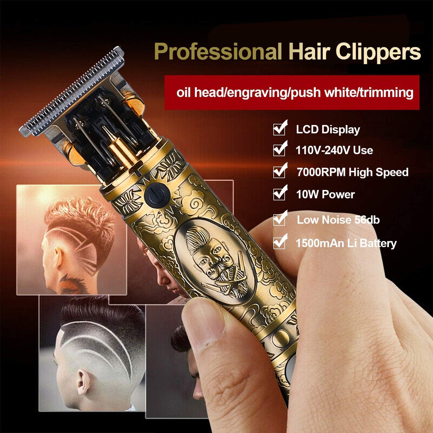 Suttik Professional Hair Clippers for Men Beard Trimmer Set with Case, Cordless Barber Clippers for Hair Cutting Grooming Kit, Rechargeable, LCD Display,Gift for Men