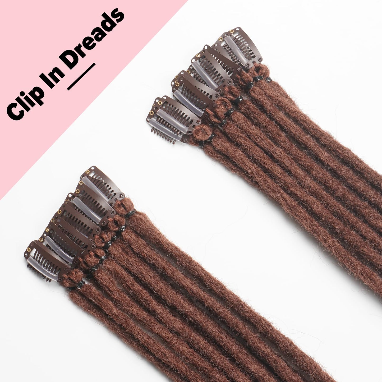 Kyriena 24 Inch Dreadlock Extensions Clip In, 6PCS Thin 0.6cm Width Medium Auburn Synthetic Clip In Dreads Hair Extensions Reggae Style Single Ended Dreadlock for Woman