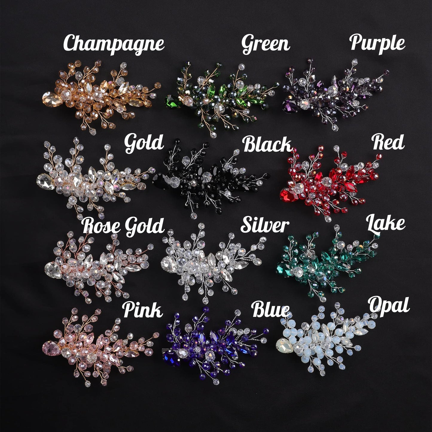 Kercisbeauty Black Crystal Hair Piece for Women and Girls Wedding Bridal Hair Clips Boho Cute Rhinestones Hair Accessory (Black)