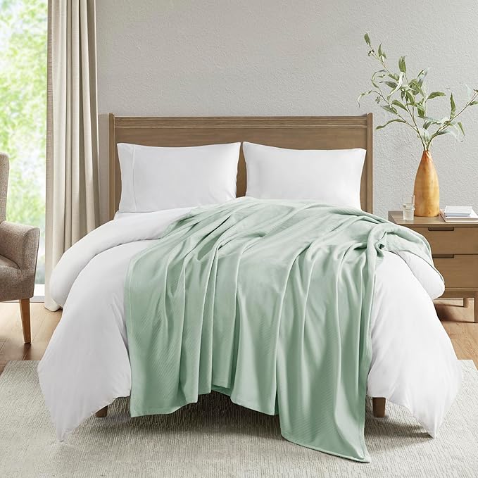 Madison Park Liquid Cotton Luxury Blanket Premium Soft Cozy 100% Ring Spun Cotton For Bed , Couch or Sofa, King, Sea Foam