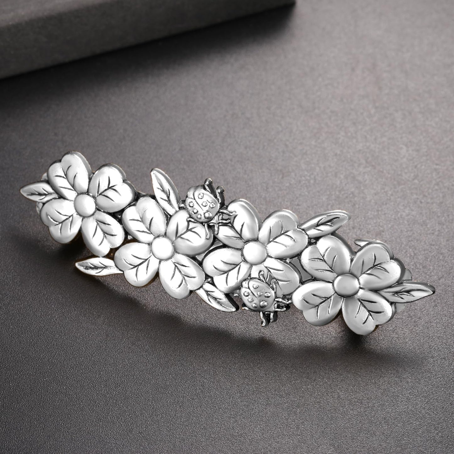 Dreamtimes Clover Lucky Hair Pins Ladybug Hair Clips Animals Hair Clips Ladybird Insect Hair Clip Hair Accessories Vintage Large Hand Crafted Metal Barrettes French Hair Clip for Women (Silver)