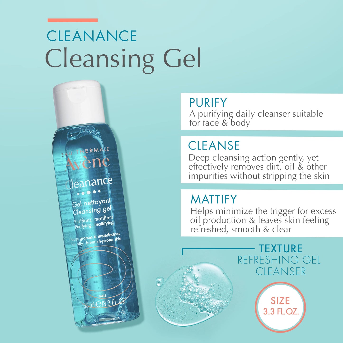 Eau Thermale Avène - Cleanance Cleansing Gel - Soap-Free Cleanser for Face & Body - For Blemish-Prone Skin - 3.3 fl.oz.