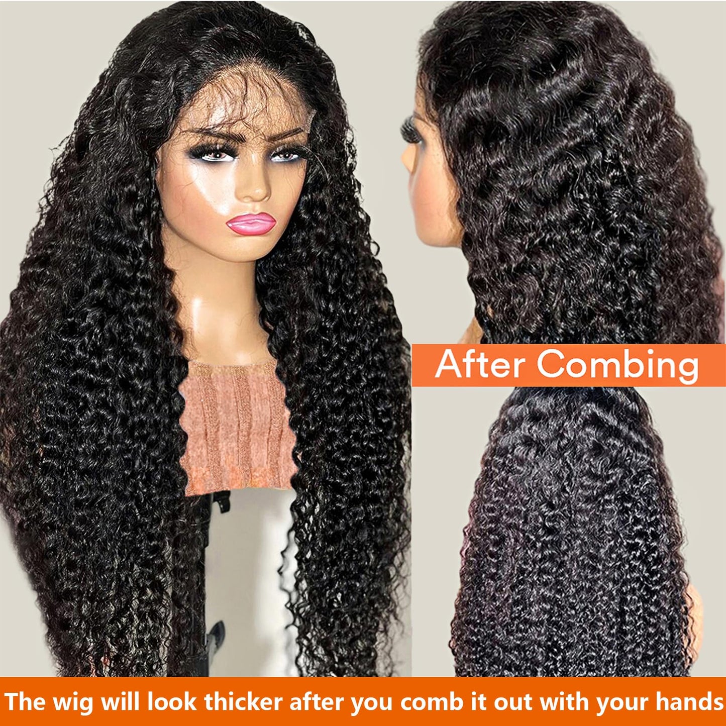 Deep Wave Wig Human Hair Brazilian 13x4 Lace Front Wigs Human Hair Pre Plucked Glueless Deep Curly Lace Frontal Wig 180% Density Virgin Human Hair with Baby Hair 24 Inch