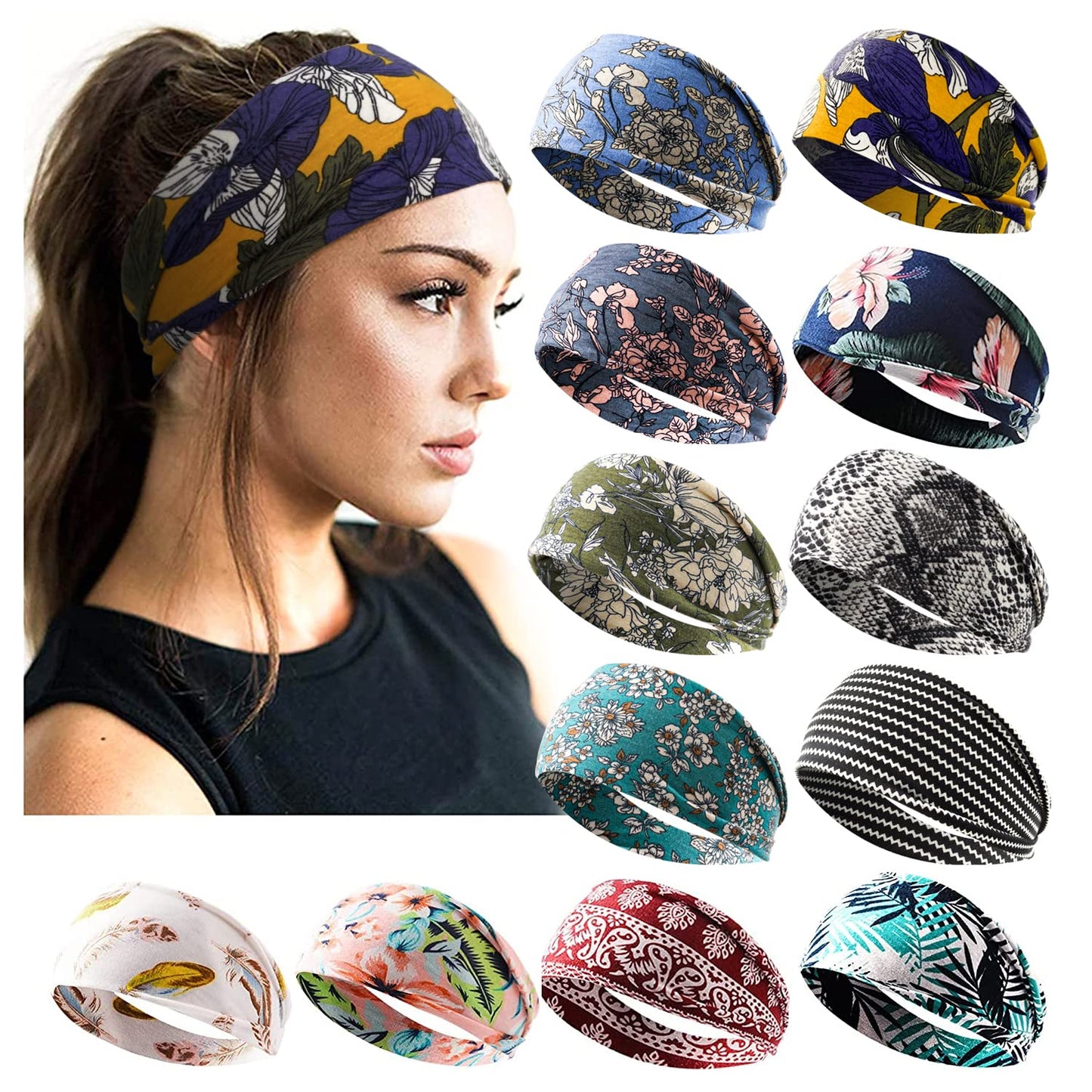 Jesries Headbands for Women Non Slip Turban Hair Wrap Elastic Hair Bands Running Headwrap Sweat Yoga Head Bands for Girls