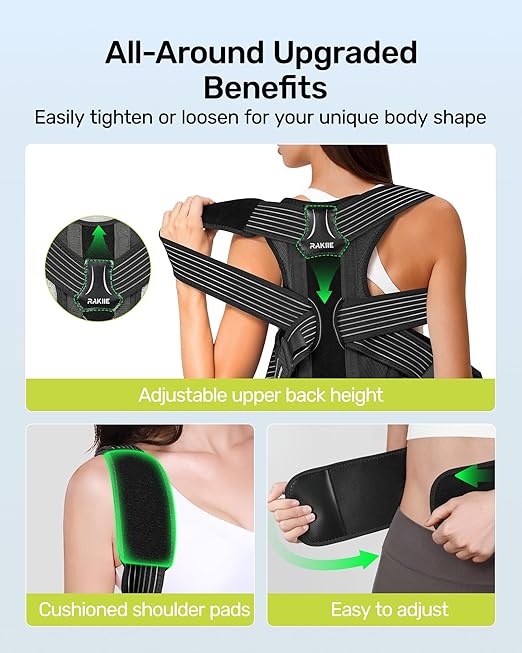 Upright Posture Corrector, Comfortable Lumbar Support Belt with 3D Elastic Kintted Mesh, Upper and Lower Back Pain Relief, Easy to Put on & Take off, Gray Size L (Upper Waist: 41.3"-47.2")