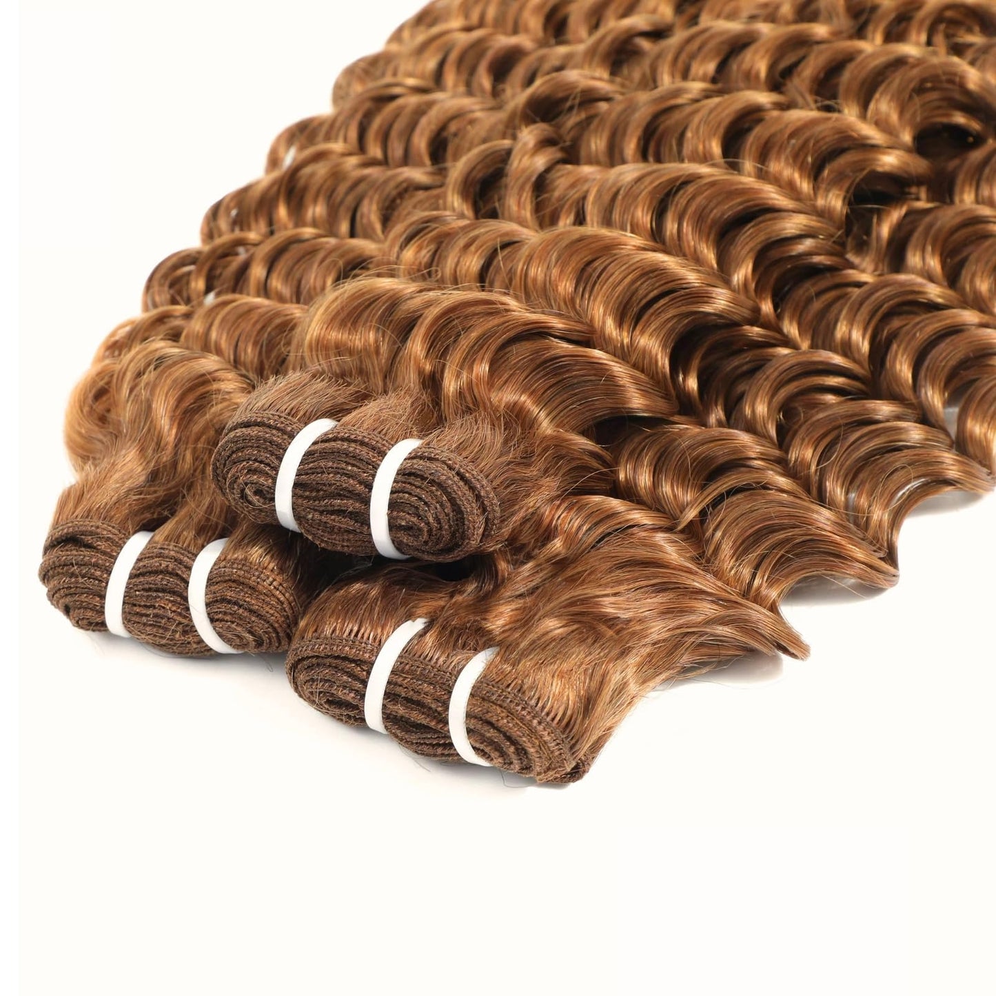 MOMOSHERO Deep Wave Human Hair Bundles Color 30 Light Auburn Curly 3 Bundles Human Hair 12 14 16 Inch, 100% Unprocessed 10A Virgin Remy Bouncy Wholesale Hair Brown Curly Sew In Hair Bundles Human Hair