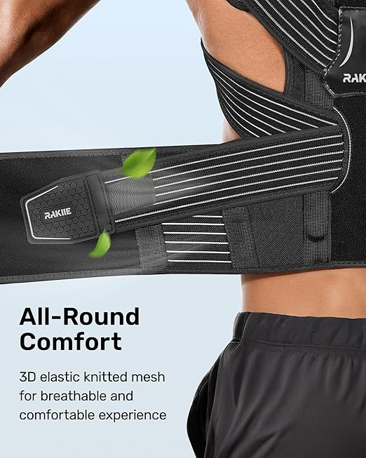 Upright Posture Corrector, Comfortable Lumbar Support Belt with 3D Elastic Kintted Mesh, Upper and Lower Back Pain Relief, Easy to Put on & Take off, Gray Size L (Upper Waist: 41.3"-47.2")