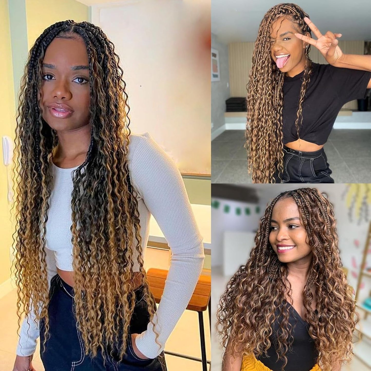 Human Braiding Hair 24 Inch Deep Wave Bulk P4/27 Human Hair for Braiding No Weft 2 Bundles 100g Curly Human Hair for Boho Braids 100% Unprocessed Brazilian Virgin Hair for Human Hair Extensions
