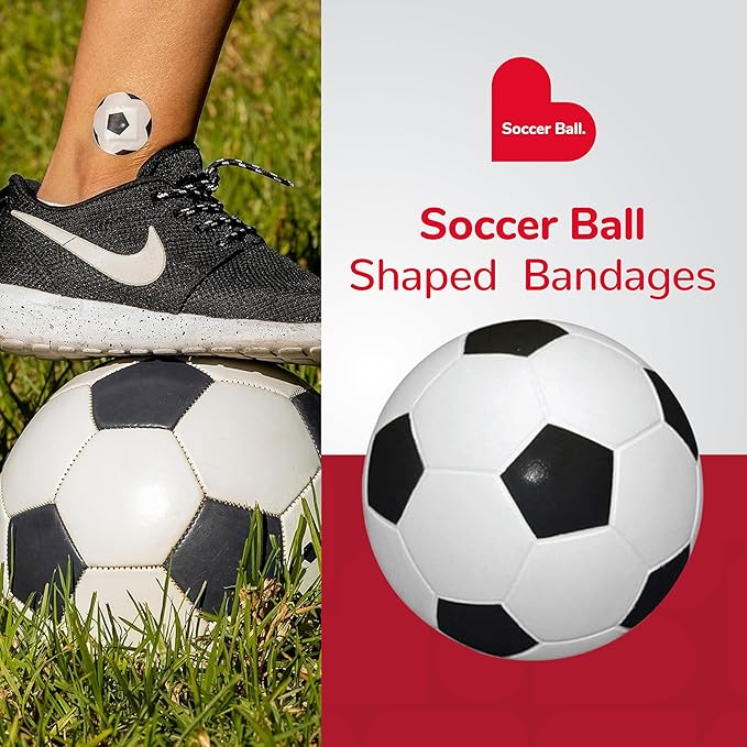 BioSwiss Bandages, Soccer Ball Shaped Self Adhesive Bandage, Latex Free Sterile Wound Care, Fun First Aid Kit Supplies for Kids, 50 Count