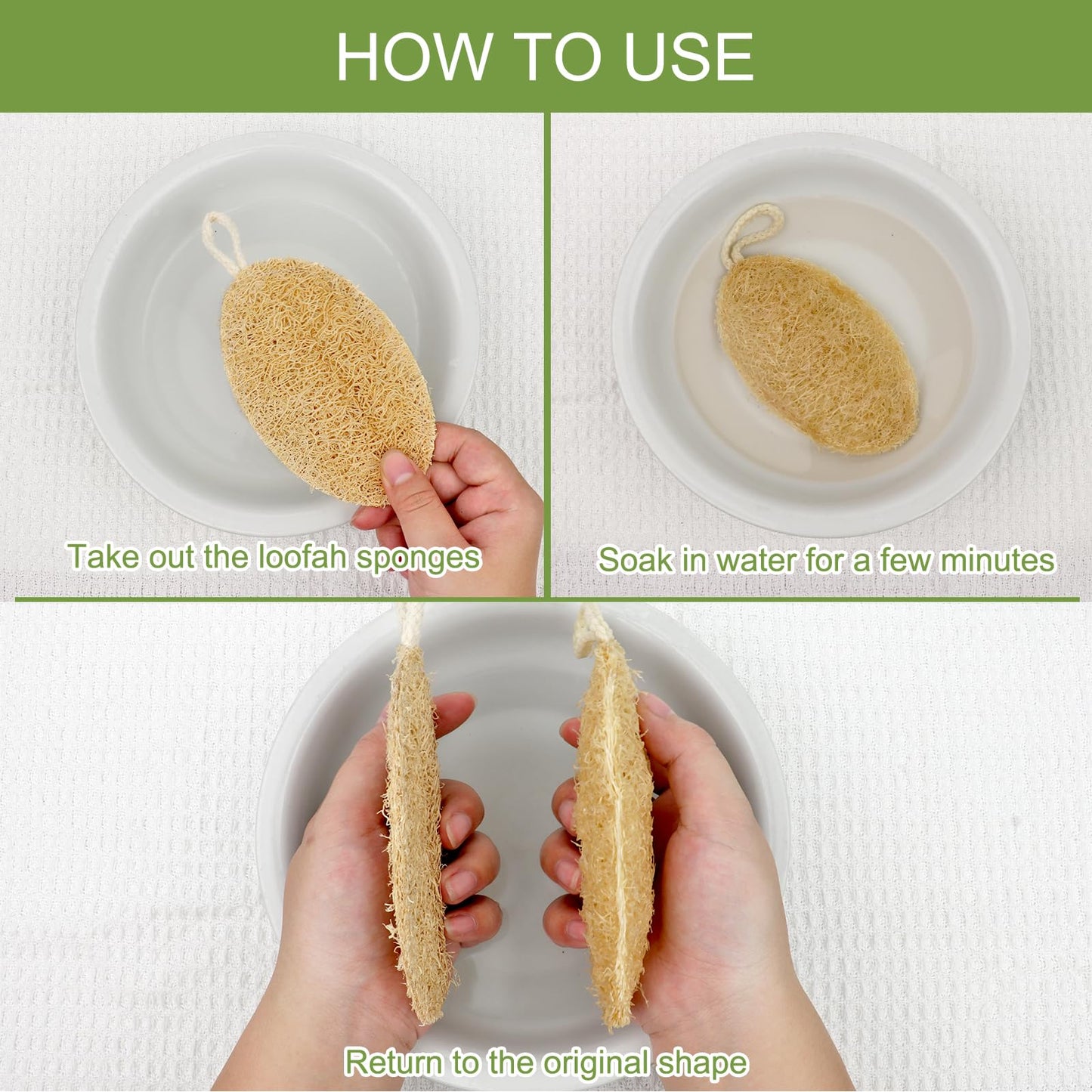 FRTIM 3Pcs Natural Loofah Exfoliating Body Scrubber,Shower Loofah for Back and Face Skin, Back Scrubber for Men Wowen,Scrub Sponges Biodegradable Eco Friendly Sponges, Non-Scratch-Oval