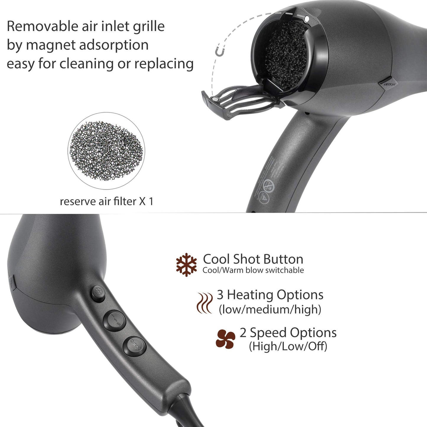 NITION Salon Hair Flat Iron and Hair Dryer with Diffuser/Comb Set