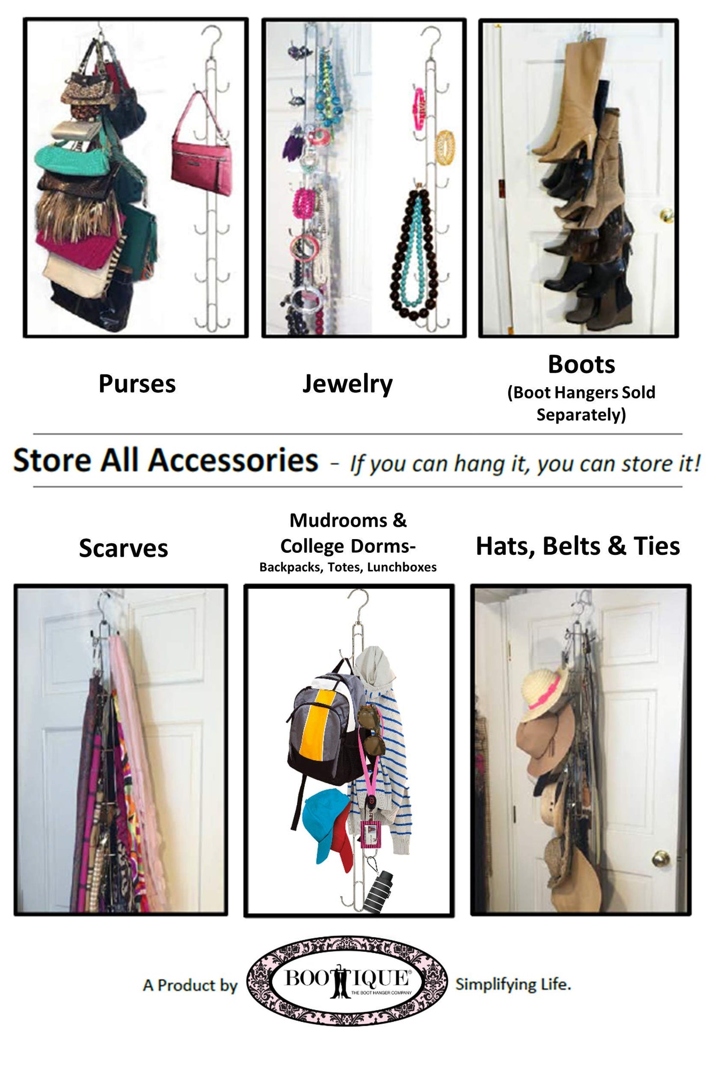 Over Door and Closet Purse Hanger Organizer- 12++ Max Purse Storage, Bag Holder Rotates 360, Quality Heavy Duty Chrome Holds 50lbs; Purses, Handbags, Totes, Crossbody, Backpacks, Fanny, Belt Bags