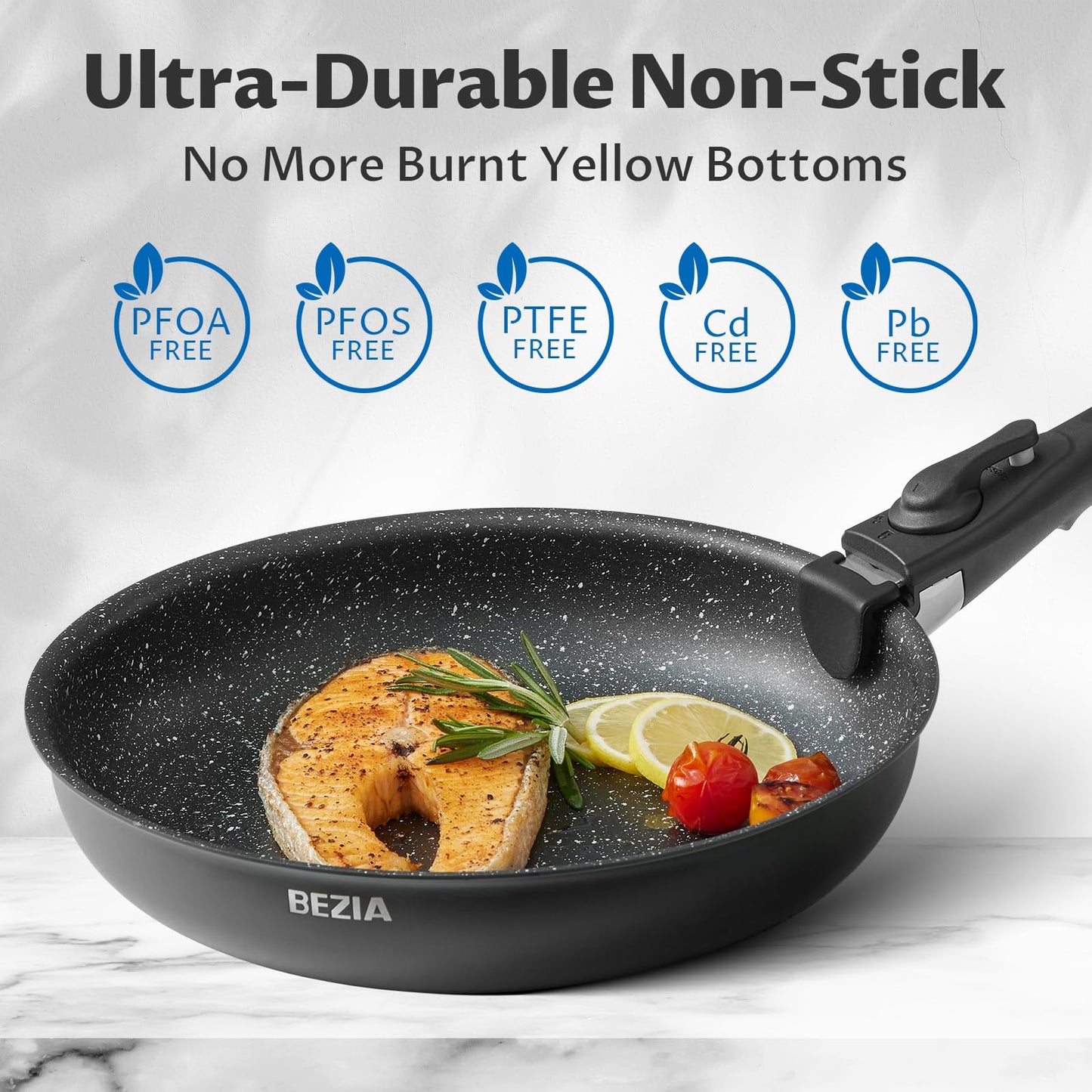 BEZIA Induction Cookware Set 10 Pieces, Nonstick Pots and Pans Set with Removable Handles, for All Hobs, Stackable Design, Dishwasher/Oven Safe, PFAS Free