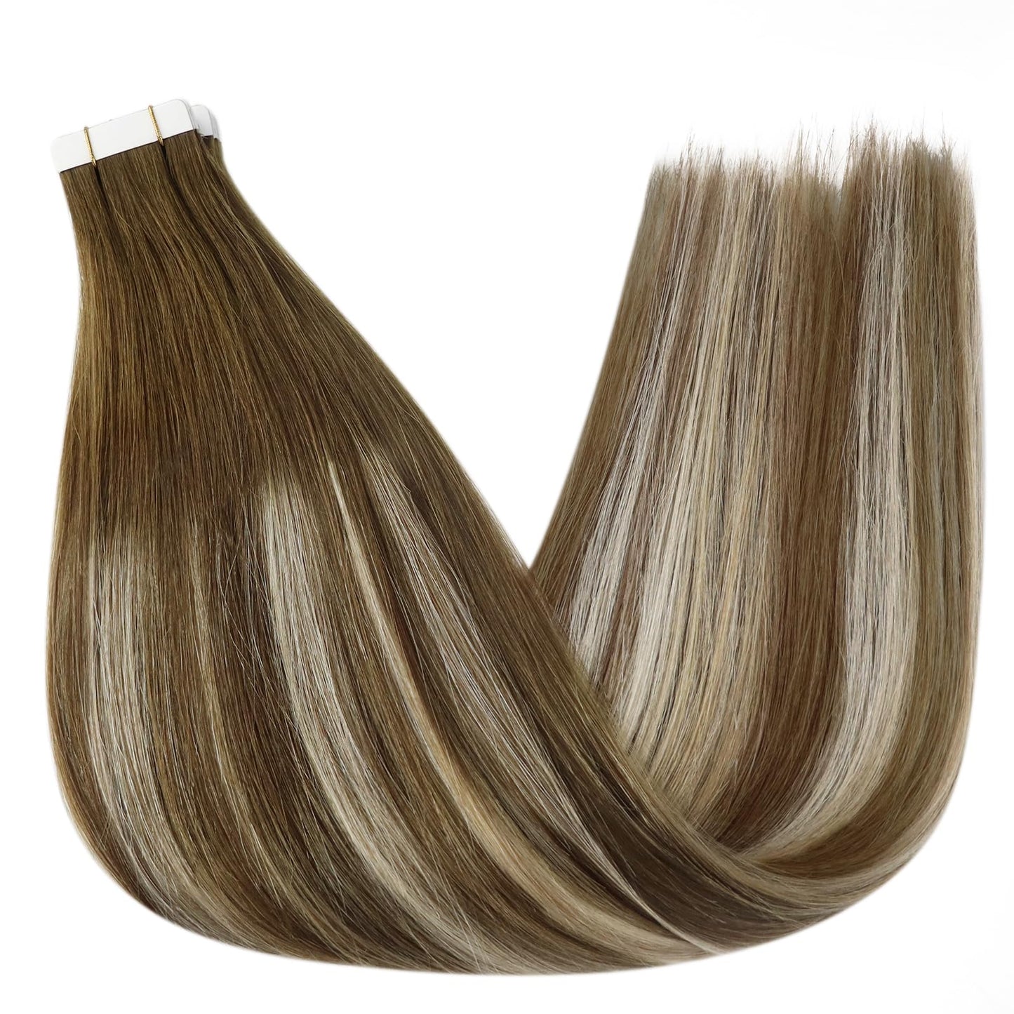Full Shine Tape In Hair Extensions Real Human Hair Balayage Color 4/27/60/8 Ombre Brown And Blonde Seamless Skin Weft Tape In Extensions 12 Inch Silky Soft Hair Extensions 20 Pcs 30 Gram For Women