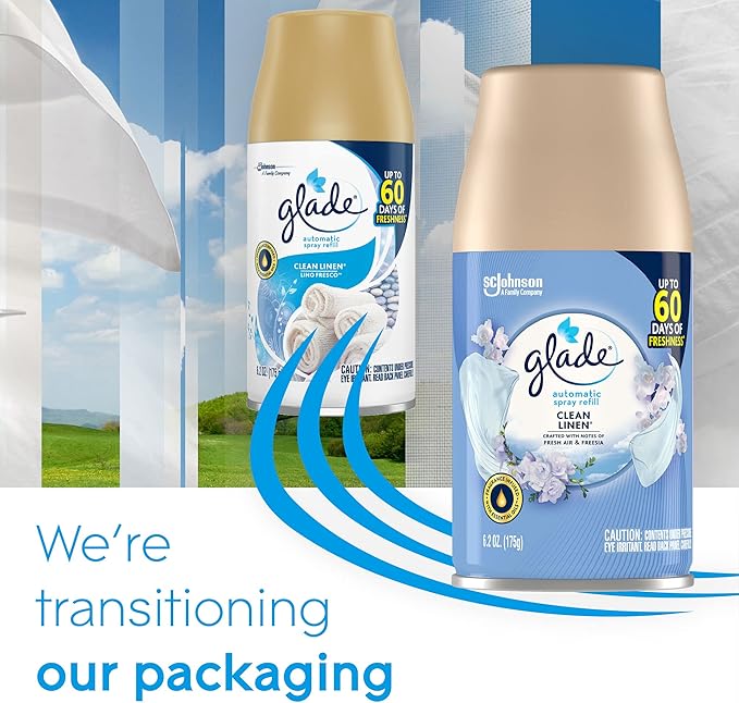 Glade Automatic Spray Refill and Holder Kit, Air Freshener for Home and Bathroom, Clean Linen, 6.2 Oz (Pack of 2)