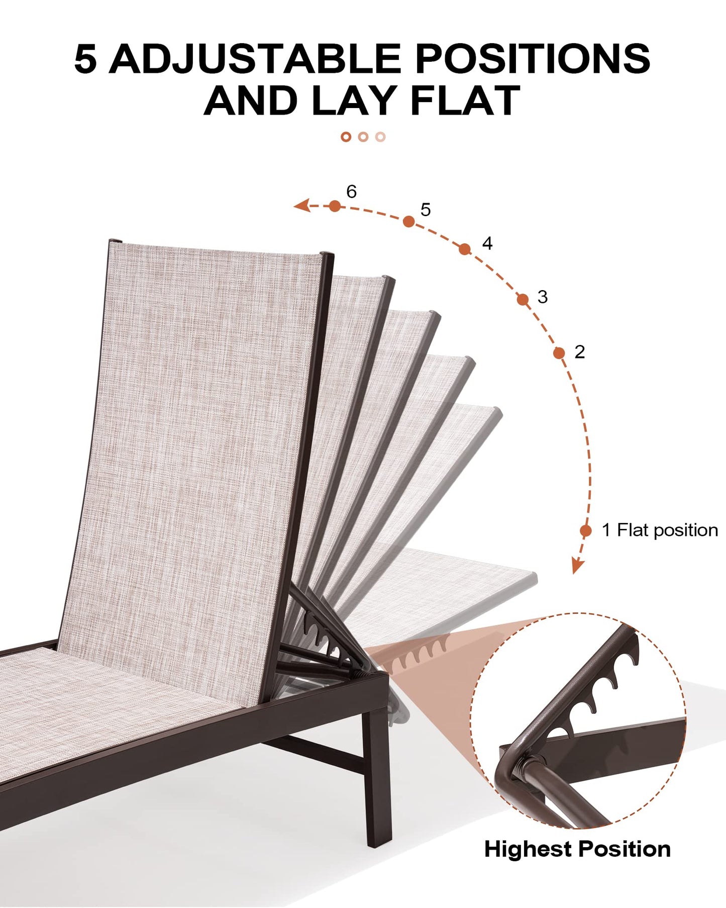 Crestlive Products 2PCS Chaise Lounge Chairs Outdoor with 1PC Side Table, Aluminum Patio Lounge Set, Adjustable Five-Position Recliner for Beach, Pool, Sunbathing, Lawn, Yard