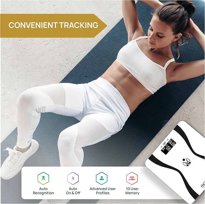 INEVIFIT Body-Analyzer Scale, Highly Accurate Digital Bathroom Body Composition Analyzer, Measures Weight, Body Fat, Water, Muscle & Bone Mass for 10 Users. Includes Batteries