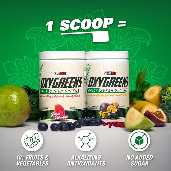 EHP Labs OxyGreens Super Greens Powder - Spirulina & Chlorella Superfood, Green Juice Powder & Greens Supplements with Prebiotic Fibre, Antioxidants & Immunity Support, 30 Serves (Crisp Apple)