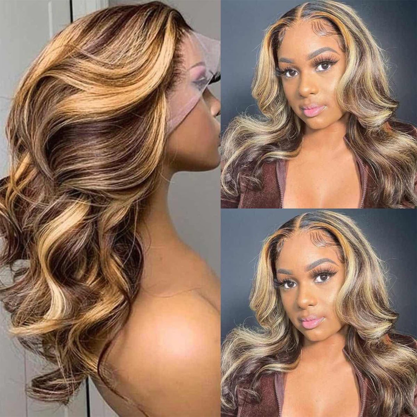 SUNTU Highlight Ombre HD Transparent 13x4 Lace Front Wigs Honey Blonde P4/27 Body Wave Lace Front Wigs Brazilian Human Hair for Black Women Pre Plucked with Baby Hair (16 Inch)