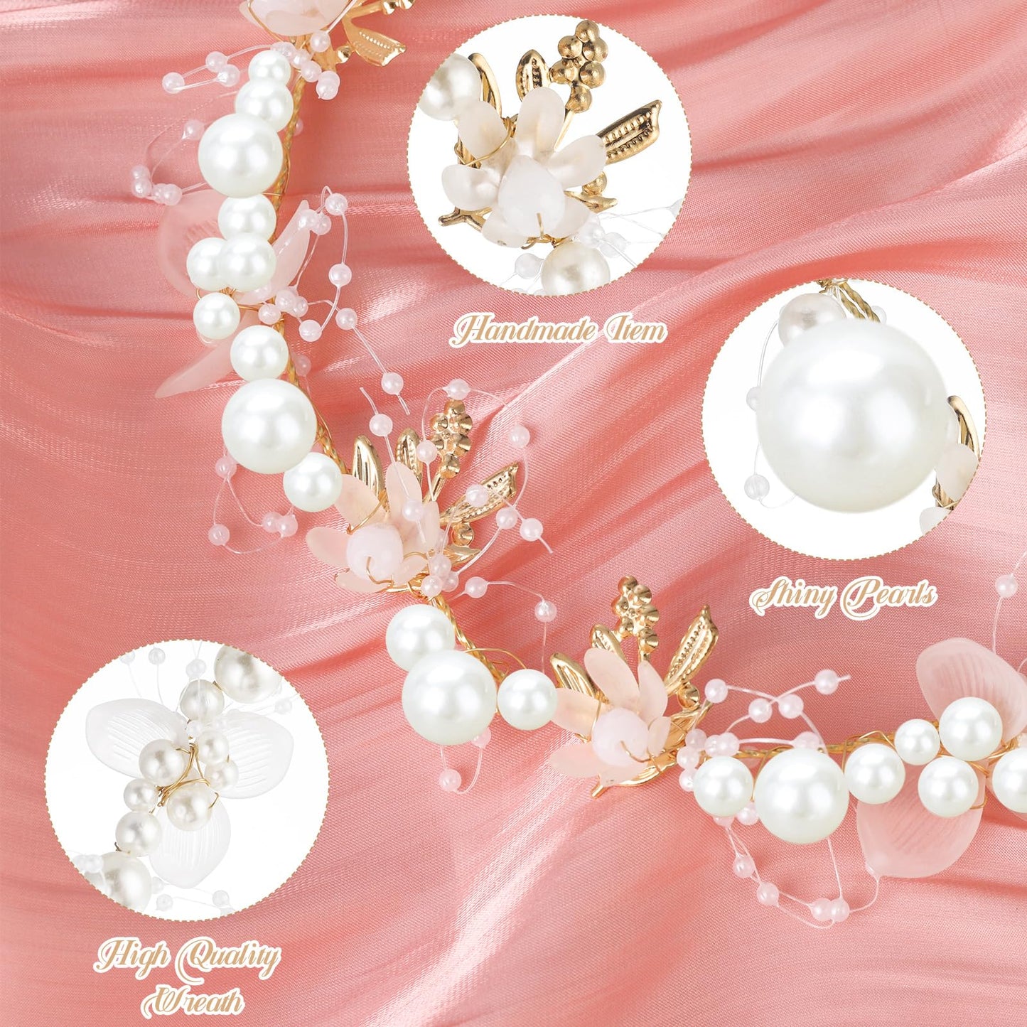Hoemwarm 4 Pcs Flower Girl Crystal Pearl Headpiece,Gold Floral Girls Wedding Crown Hair Accessories Rhinestone Tiara Hair Pieces Headband for First Communion Accessories