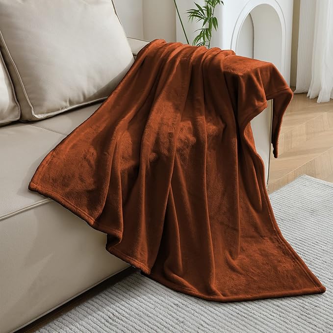 SOCHOW Flannel Fleece Blanket King Size, All Season Lightweight Super Soft Cozy Blanket for Bed or Couch, Caramel 90inch X108''
