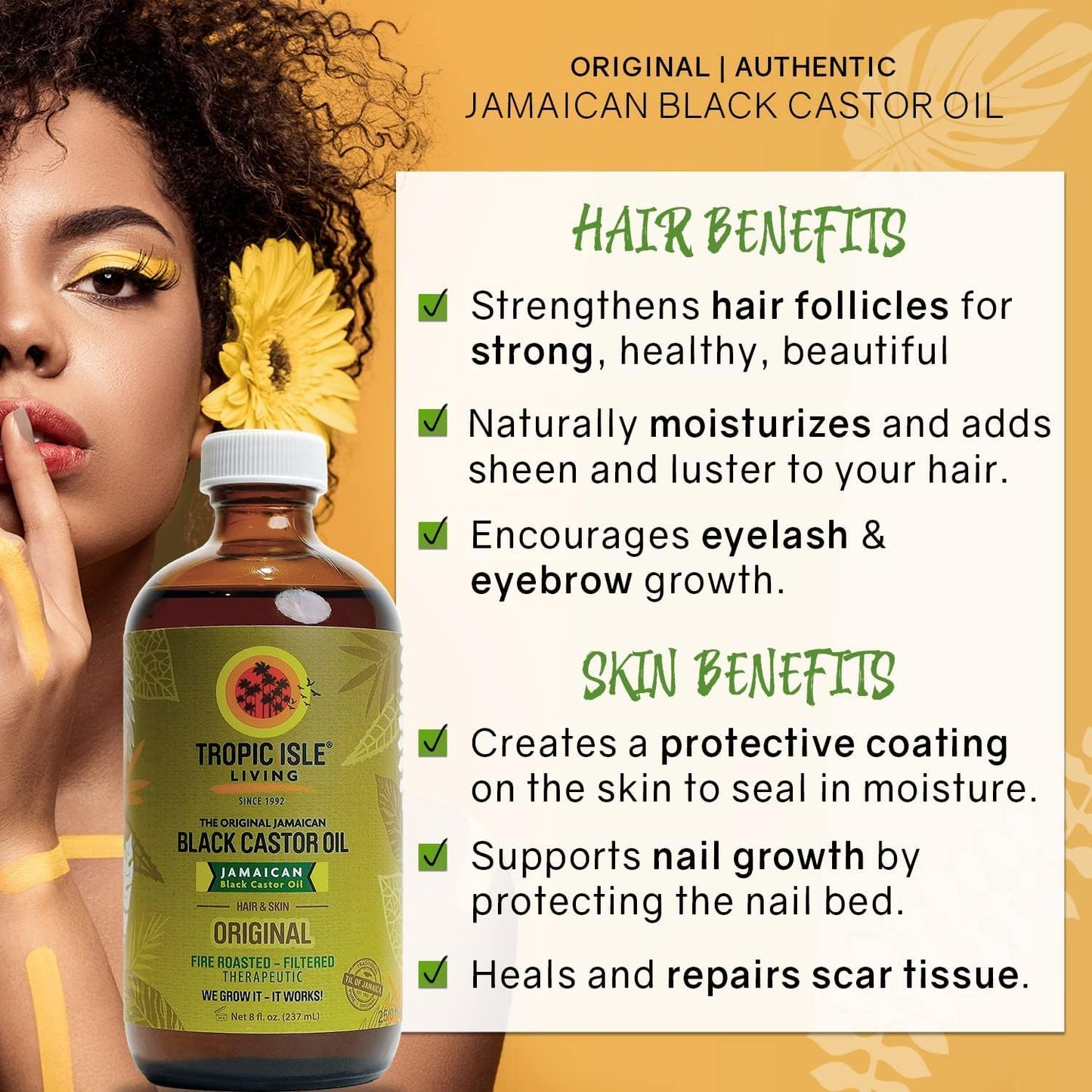 Tropic Isle Living Jamaican Black Castor Oil 4oz/ 120ml Brush Set | For Hair Growth Oil, Skin Conditioning, Eyebrows & Eyelashes, Gives Hydration and Strengthens Hair