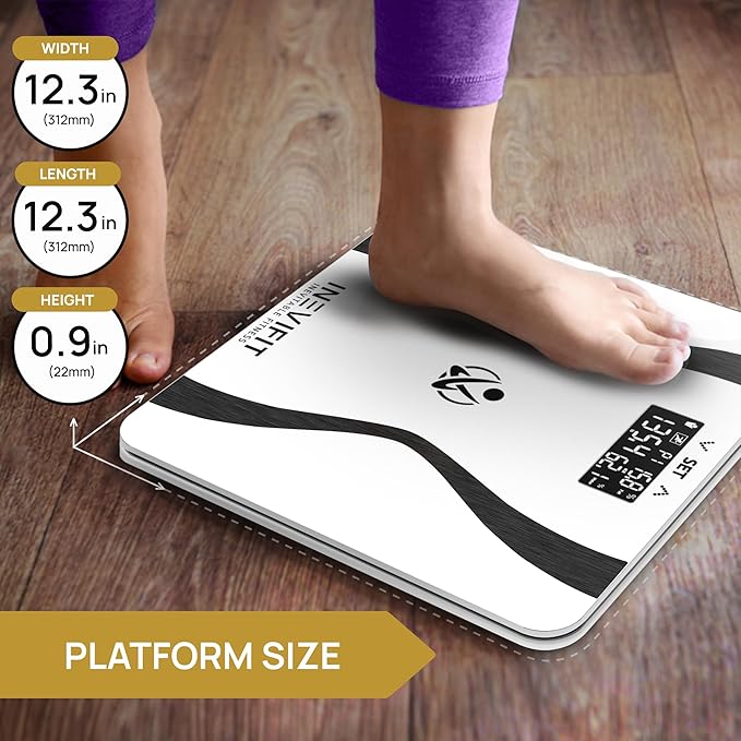 INEVIFIT Body-Analyzer Scale, Highly Accurate Digital Bathroom Body Composition Analyzer, Measures Weight, Body Fat, Water, Muscle & Bone Mass for 10 Users. Includes Batteries