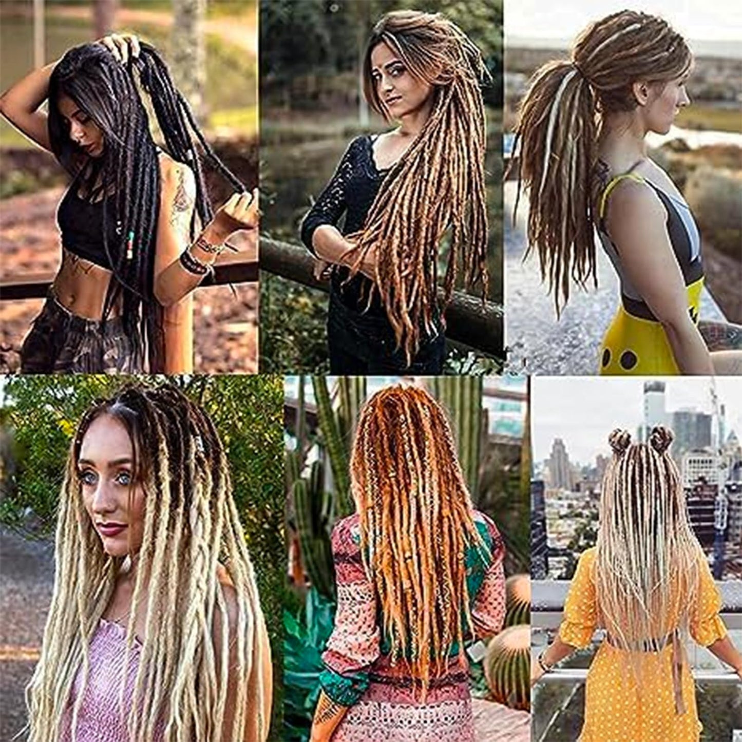 Double Ended Dreadlock Extensions 0.6CM Diameter Synthetic Hair 24Inch 10Strands Reggae Braids Hip-hop Style(Double Ended 10trands,4)