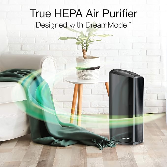 Lasko LP450 Premium HEPA Tower Air Purifier for Home with DreamMode and Timer – True HEPA Filtration Removes 99.97% of Smoke, VOCs, Odors, Pet Dander, Virus Sized Particles, Pollen, Dust and Mold